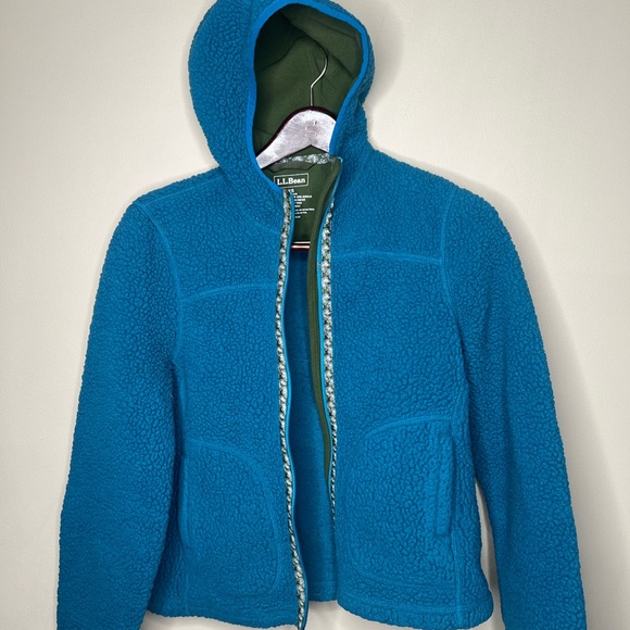 Vintage Women’s LL Bean Mountain Pile Fleece Hooded Zip Up. Blue Turquoise. XS - Picture 3 of 6